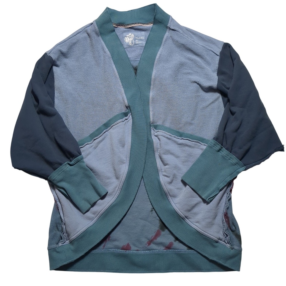 Pilcro Anthropologie‎ Anita Open Front Batwing Cardigan Colorblock Blue M/L